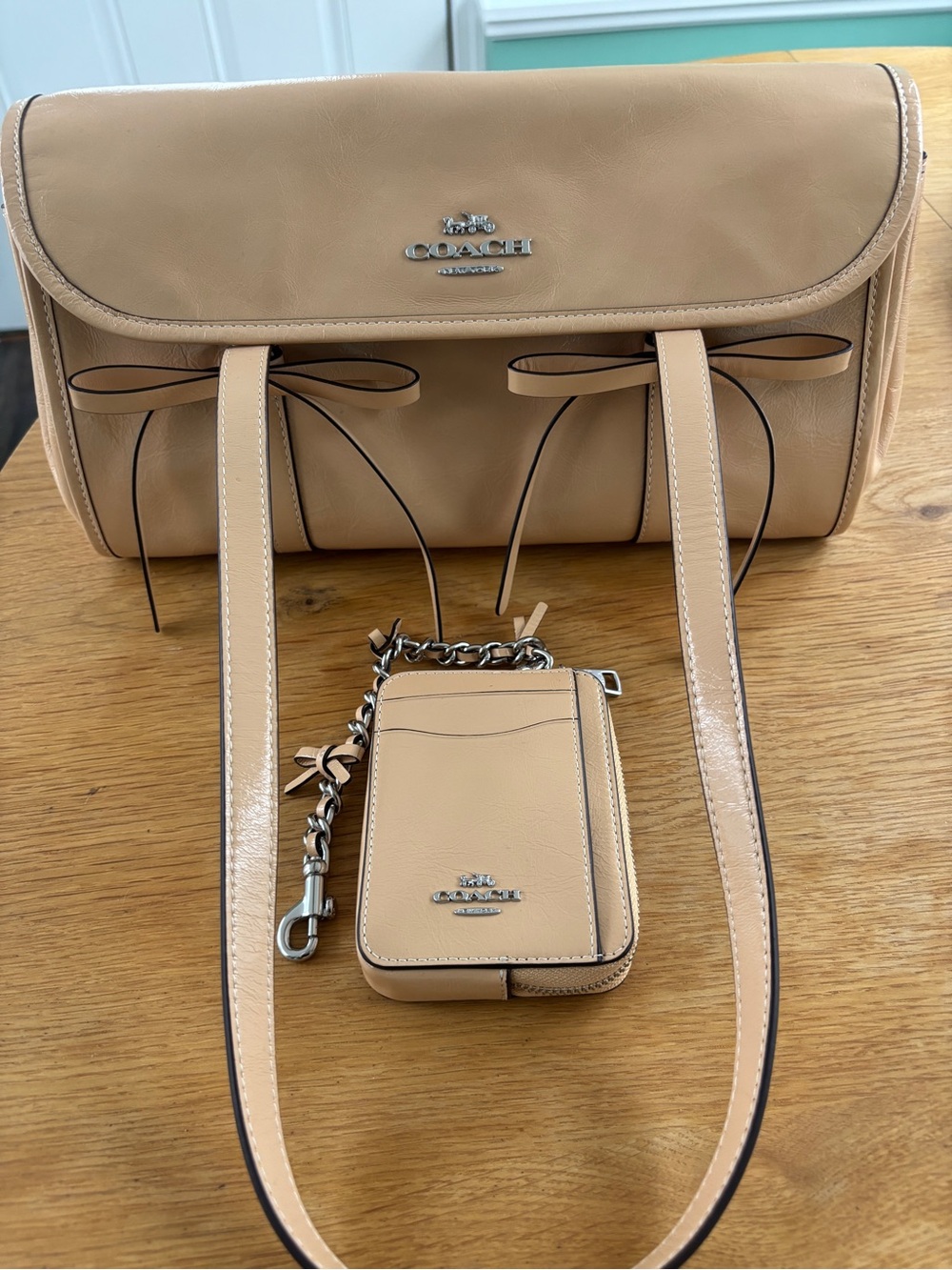Coach Bridget Flap with Bow in light Sand NWT- Matching Wallet Included!